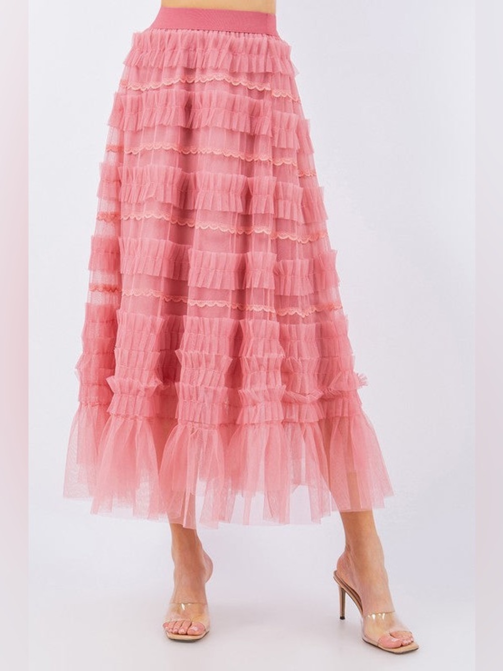 Pardon the Pink Ruffle Midi Skirt